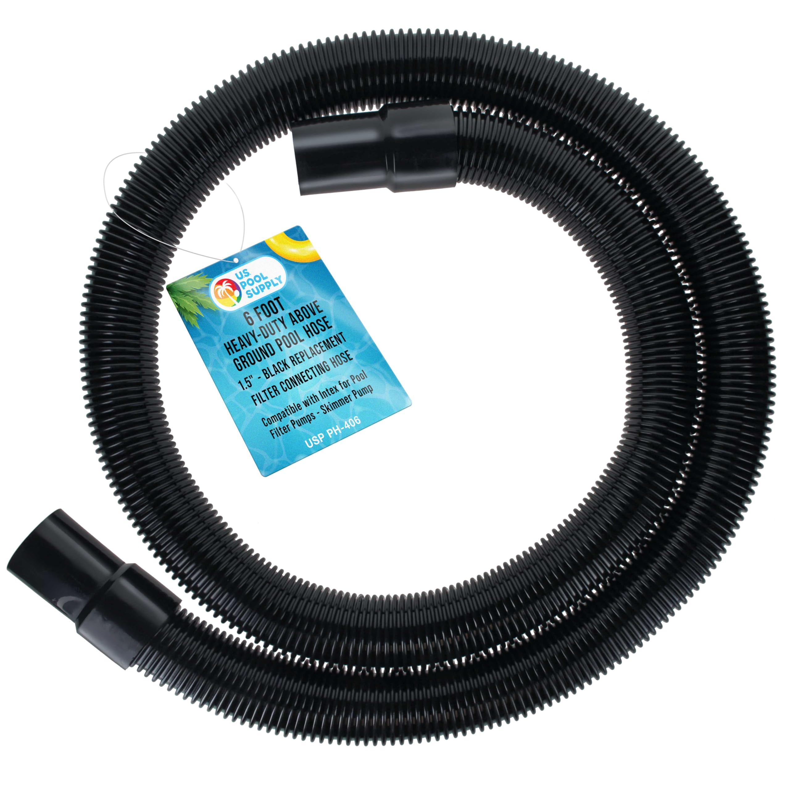 US Pool Supply 6ft spiral-wound hose for durable above-ground pool connections.