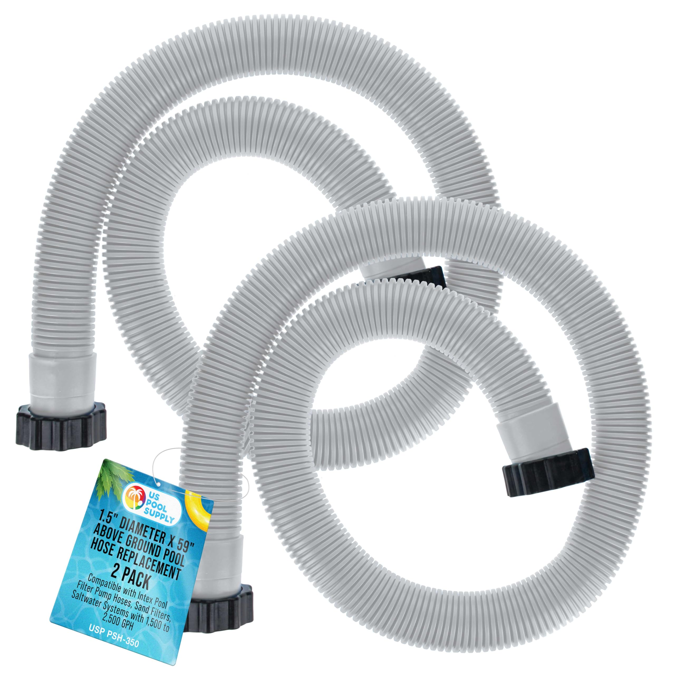 US Pool Supply above-ground hose pack of 2 offers secure connections and easy setup.