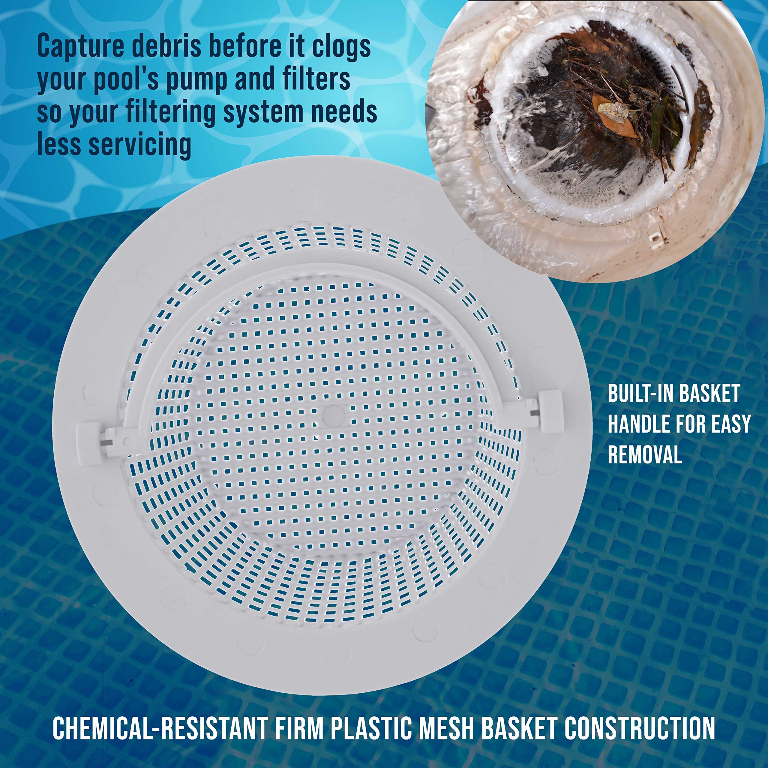 U.S. Pool Supply basket installed in an above-ground pool, capturing debris.