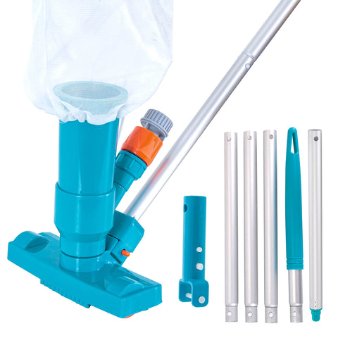U.S. Pool Supply above-ground pool vacuum cleaner removing leaves and debris.