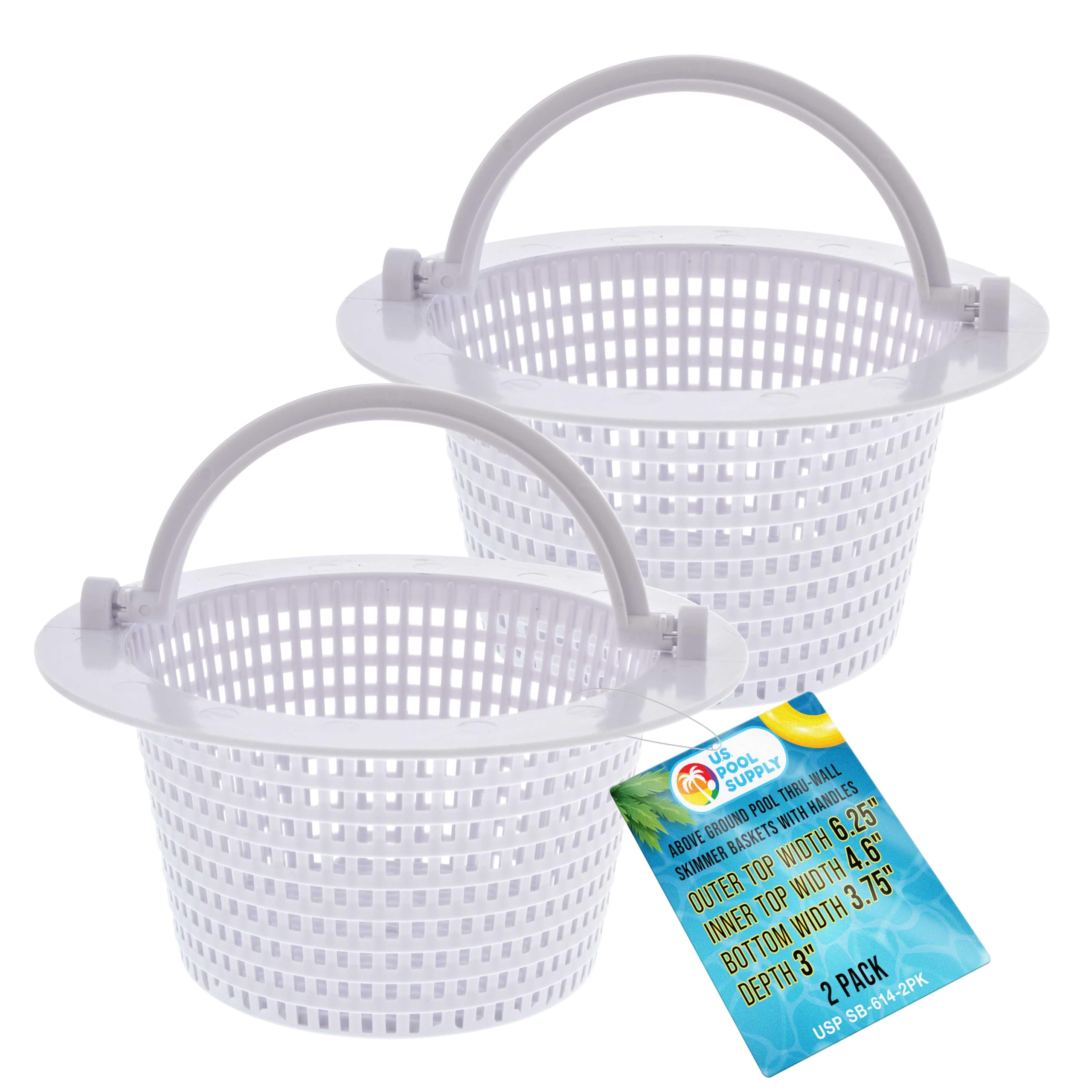 U.S. Pool Supply above-ground thru-wall skimmer basket with handle for easy removal.