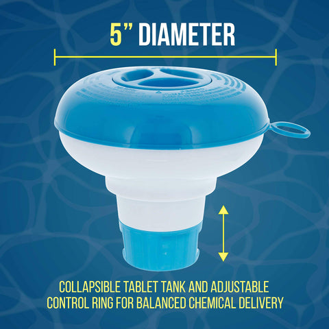 US Pool Supply adjustable control ring allows balanced tablet release.