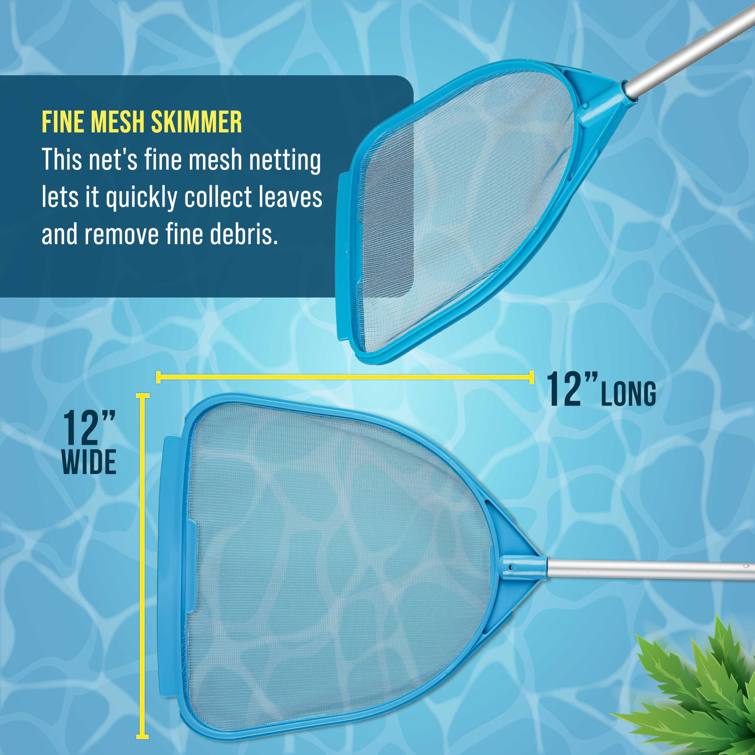 US Pool Supply adjustable pole length allows reach from 32 inches to five feet.