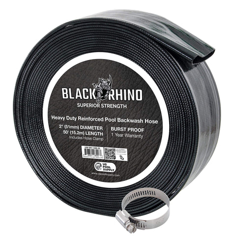 US Pool Supply backwash hose 2in 50ft coiled for easy pool drainage.