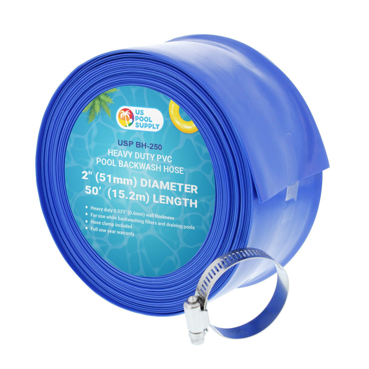 US Pool Supply backwash hose 2in 50ft ready for filter maintenance and drainage
