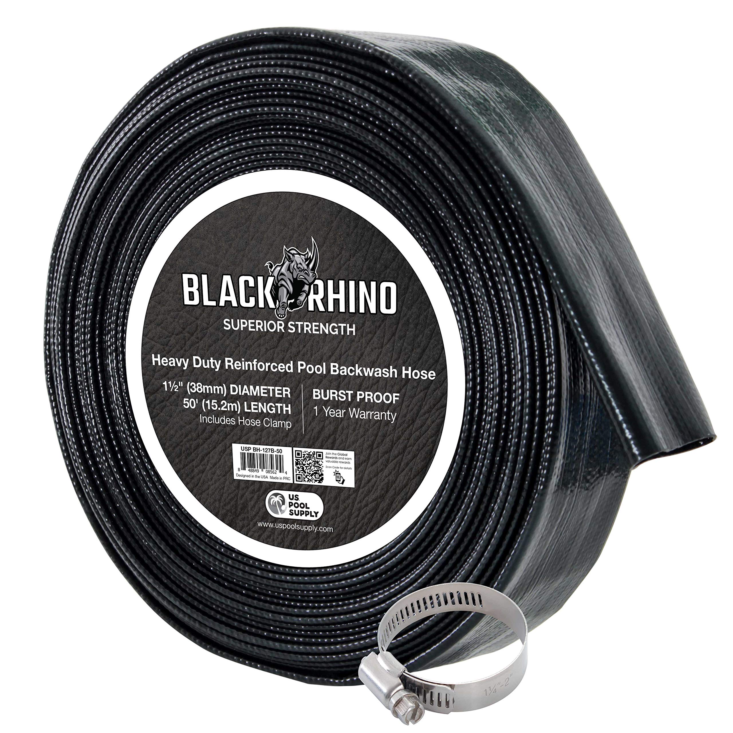 US Pool Supply backwash hose stretched to 50 ft for straight drainage