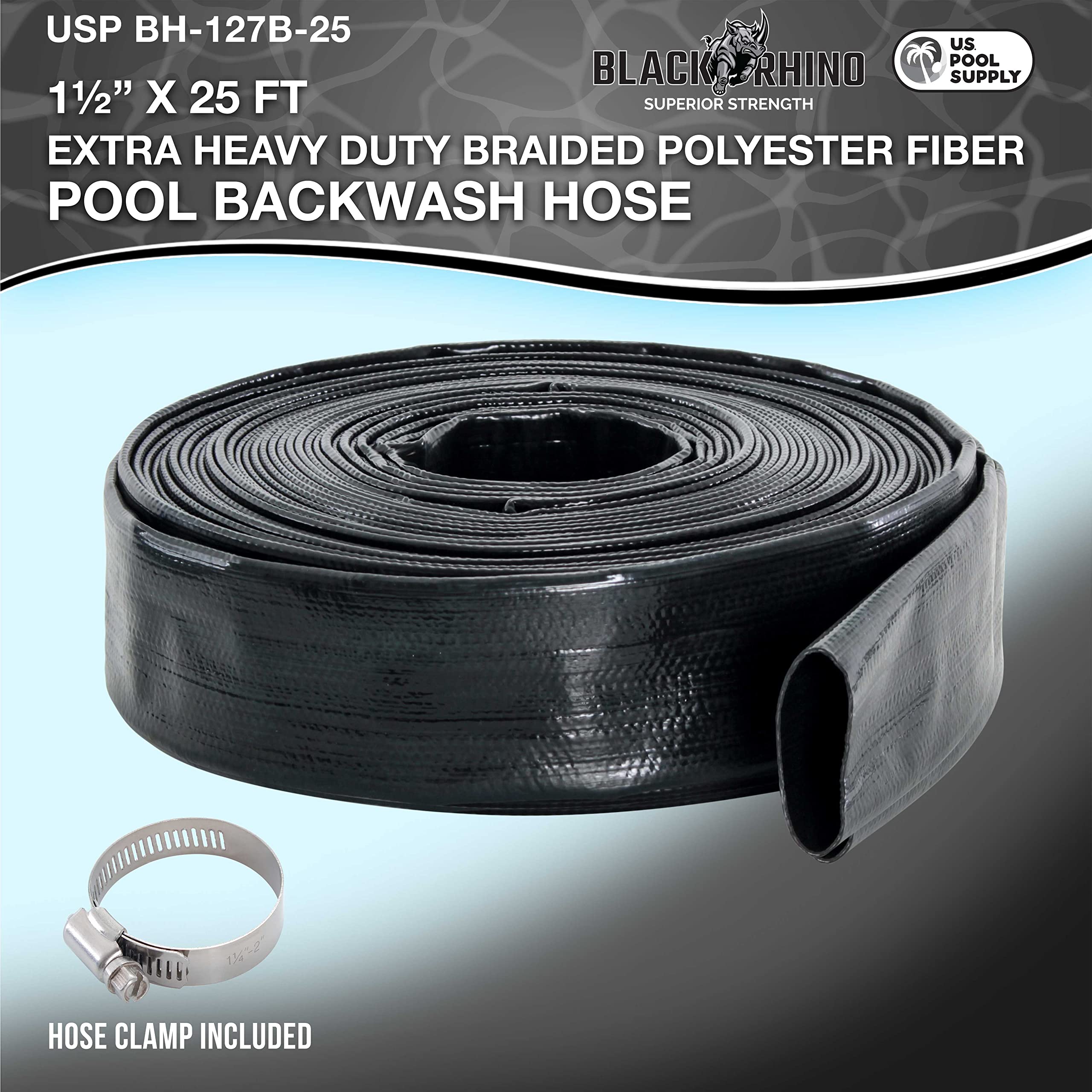 U.S. Pool Supply backwash hose with clamp ensures secure attachment