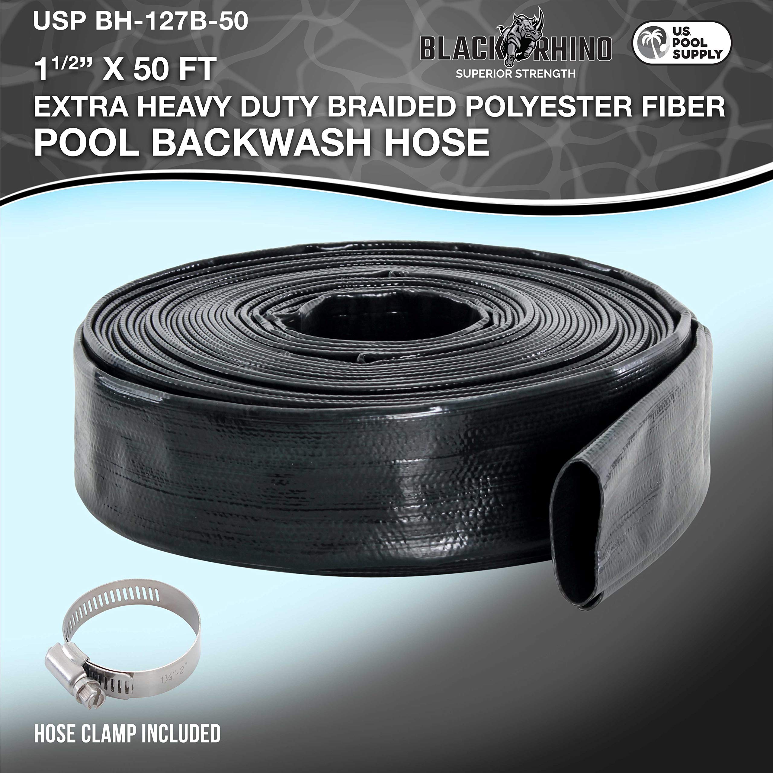 US Pool Supply backwash hose with metal clamp for secure connections