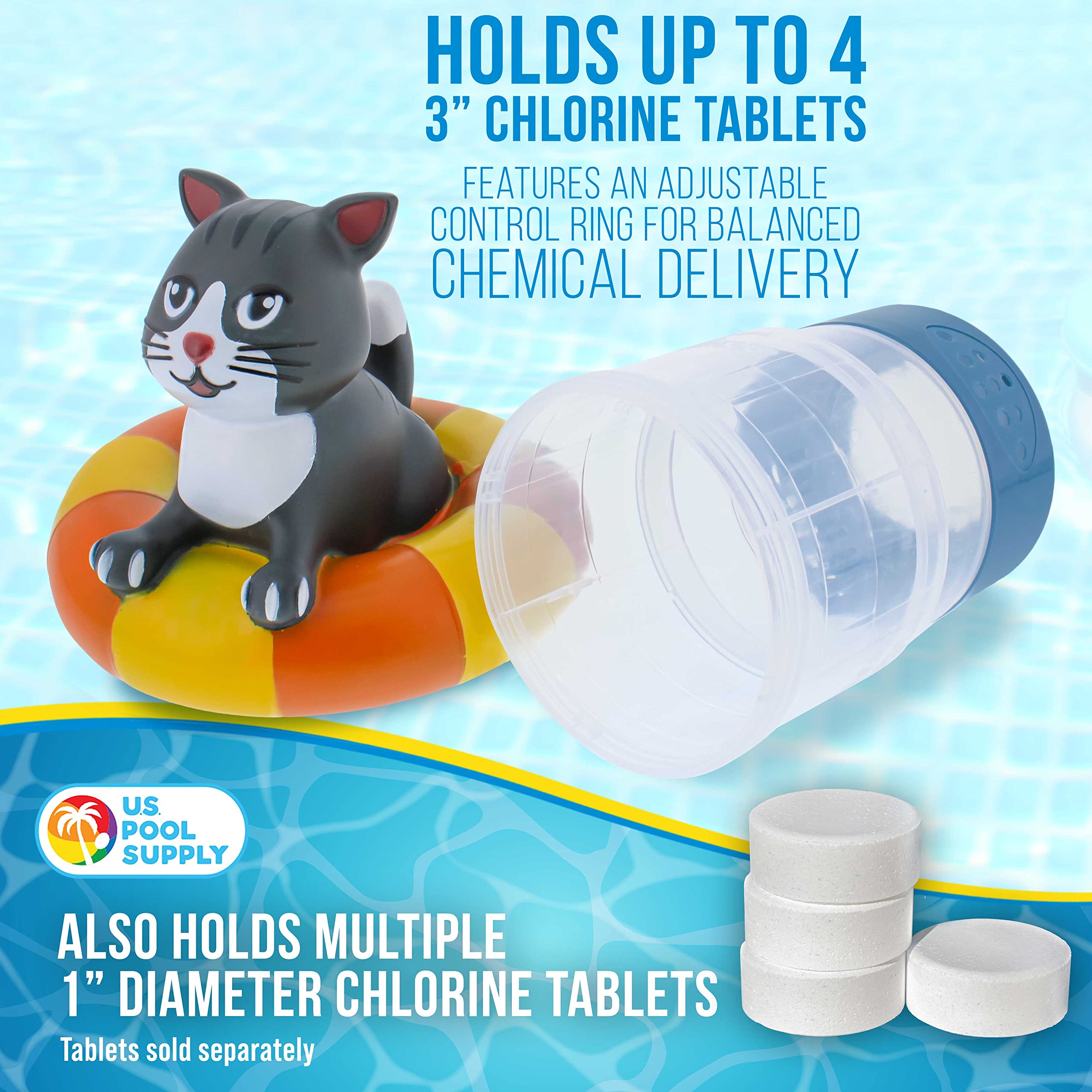 U.S. Pool Supply Cat on life preserver with adjustable ring in action
