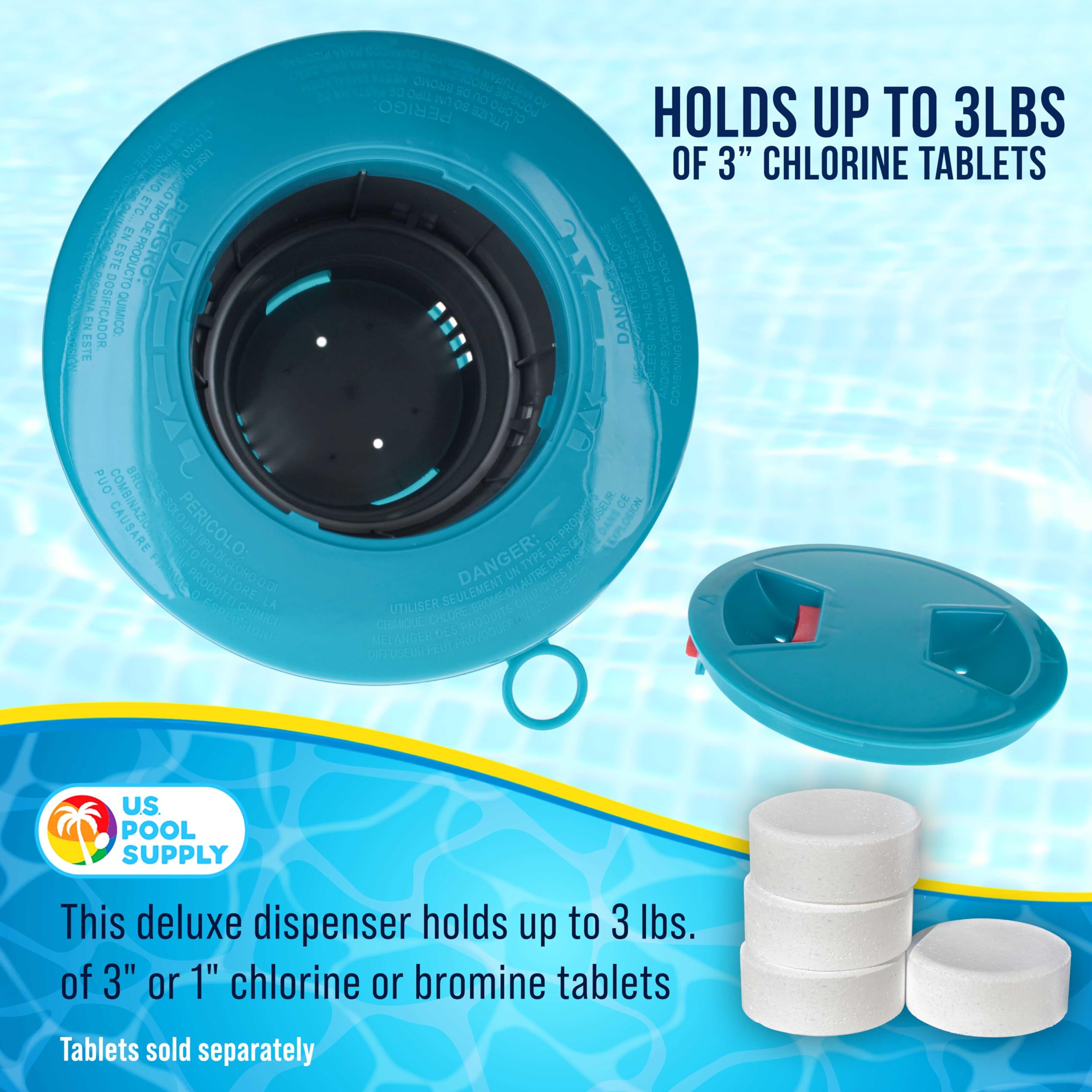 Chlorine floater from U.S. Pool Supply holding up to 3 lbs of tablets