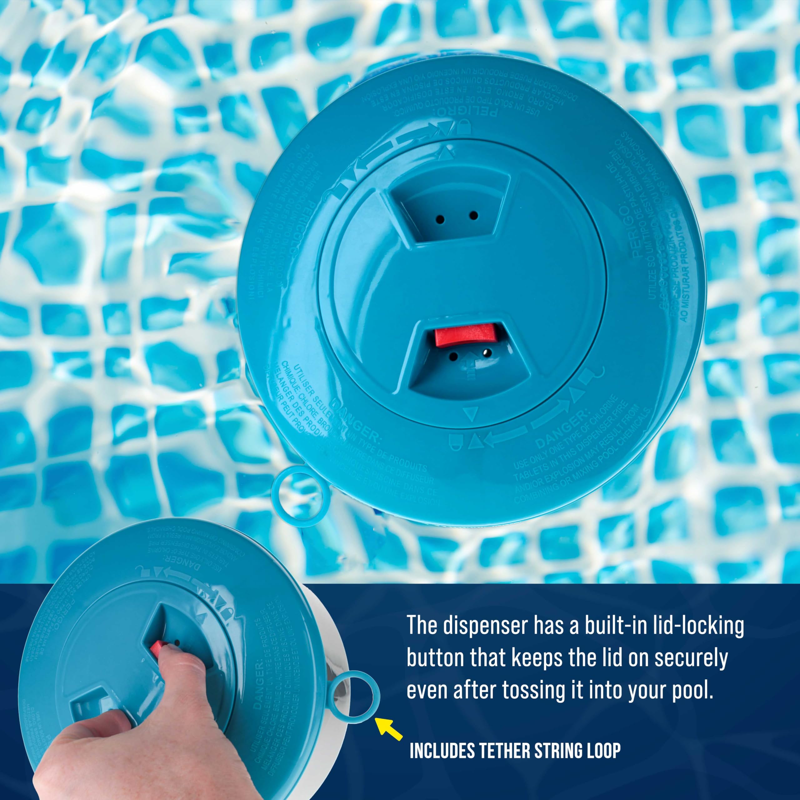 Tether loop on U.S. Pool Supply floater adds security during active swims