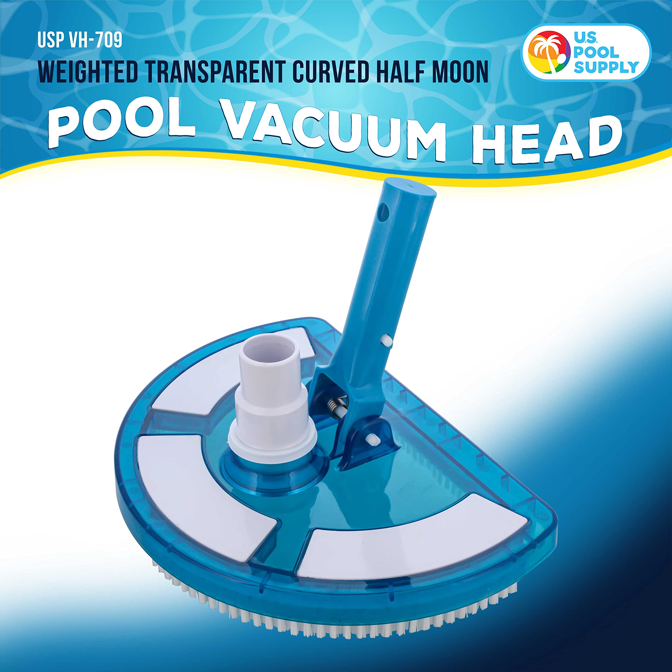 U.S. Pool Supply curved base provides broad debris pickup
