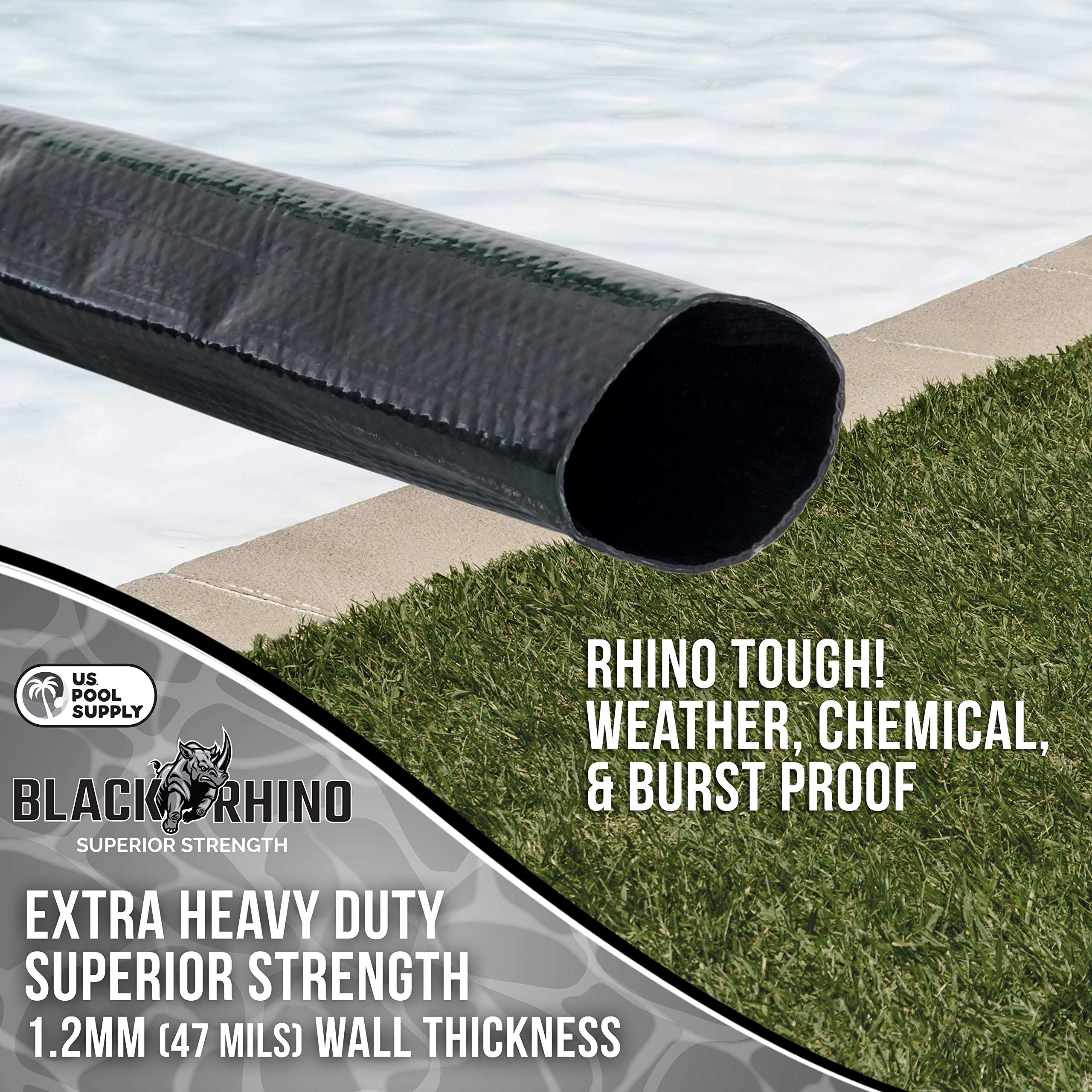 US Pool Supply discharge hose in use draining water from the pool.