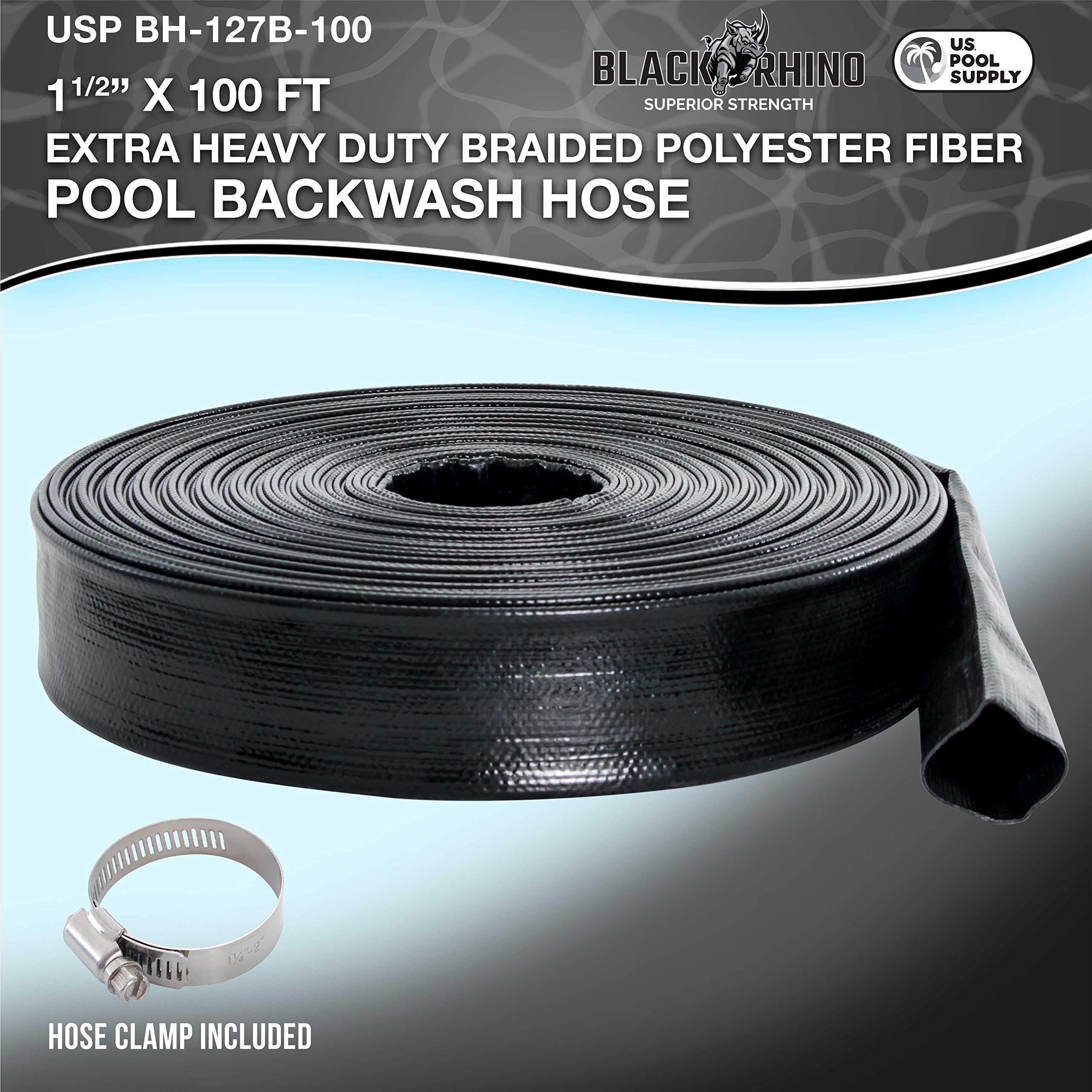 U.S. Pool Supply discharge hose in use for efficient pool draining at the filter.