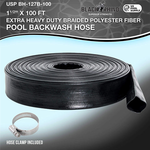 U.S. Pool Supply discharge hose in use for efficient pool draining at the filter.