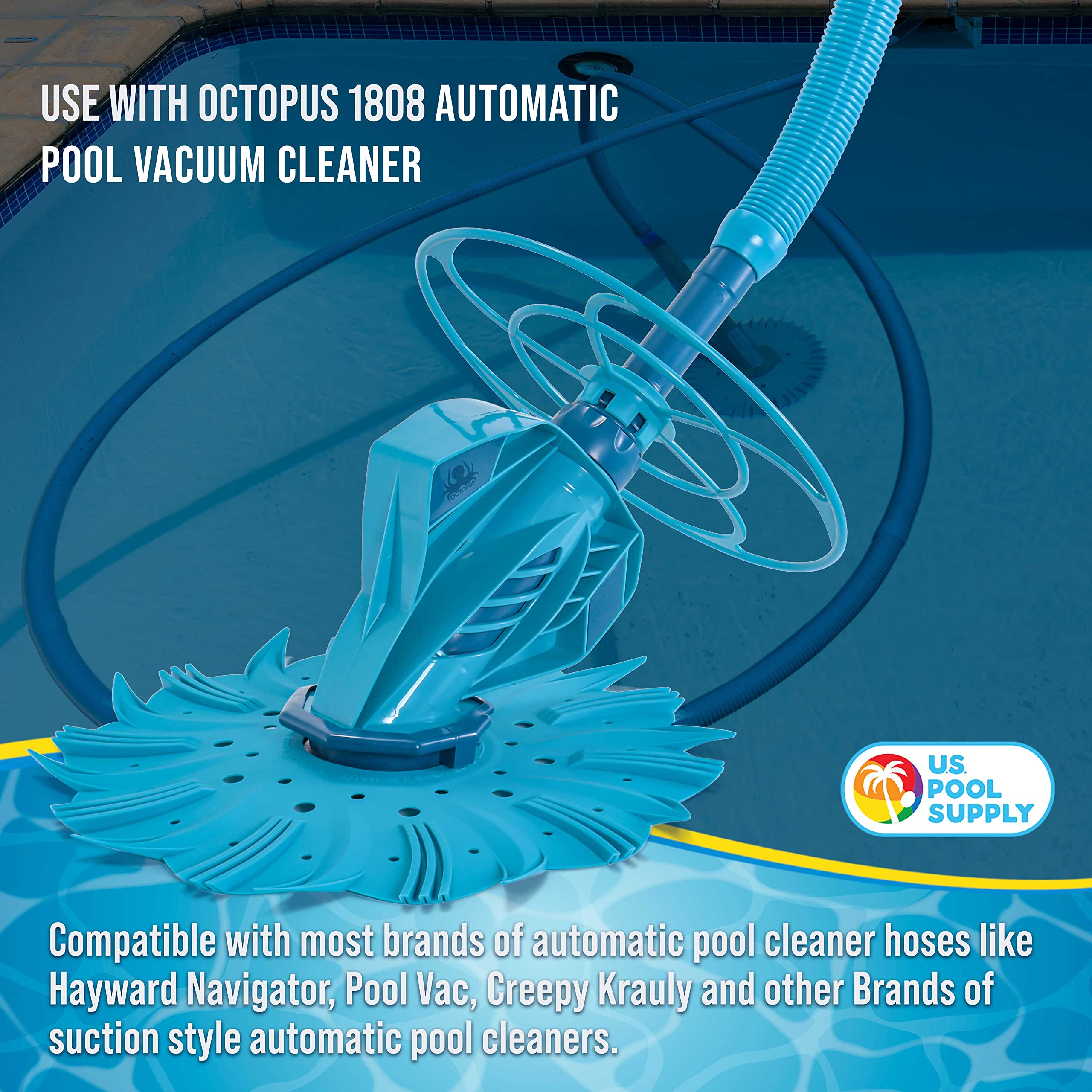 US Pool Supply durable teal hose with crush-proof construction lasts season after season.