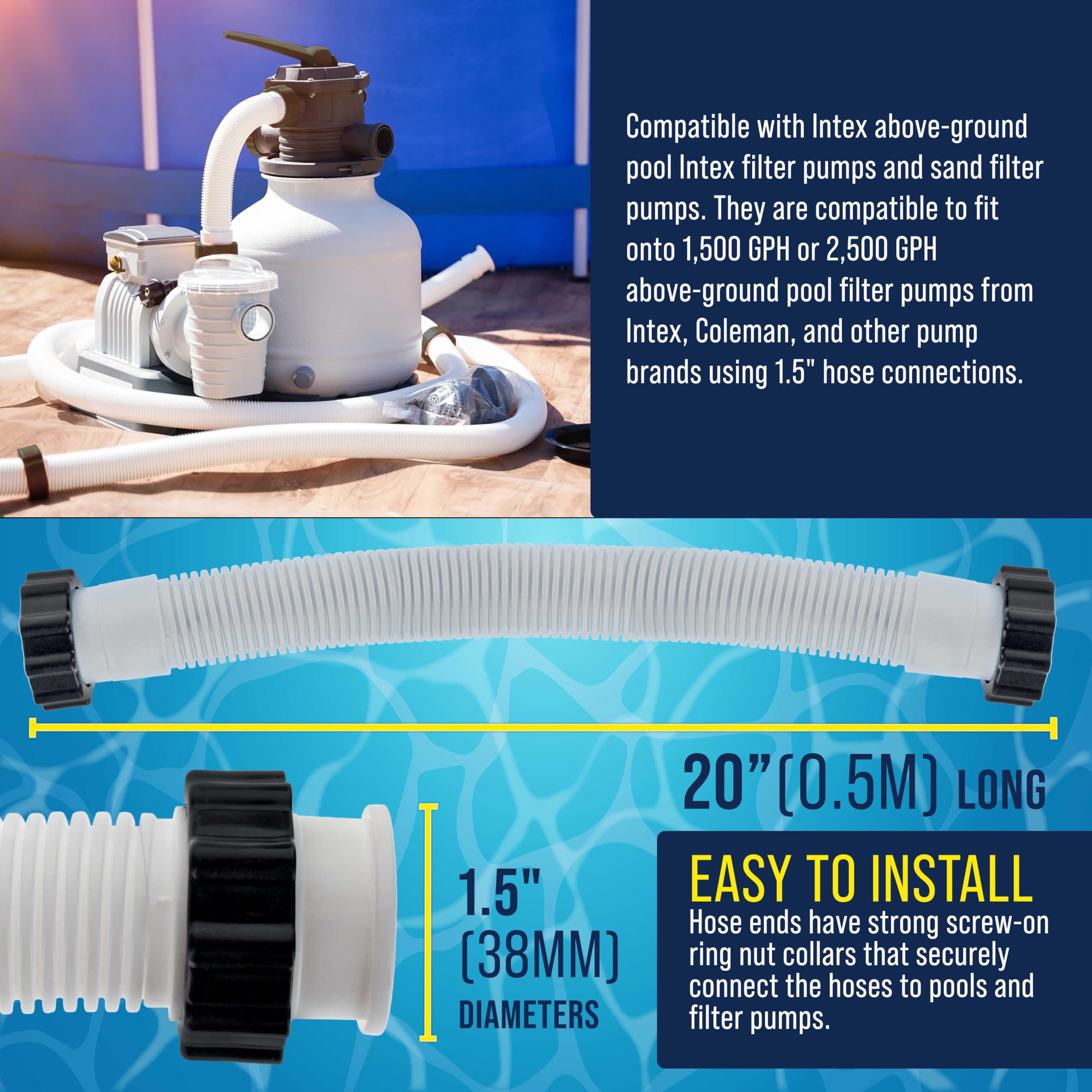 U.S. Pool Supply durable, UV-resistant hose supports steady water flow.