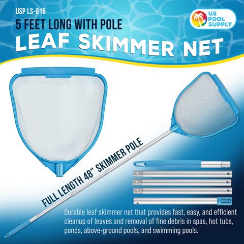 US Pool Supply fine mesh skimmer highlights effective debris capture in pools and spas.