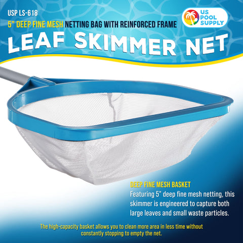 US Pool Supply fine-mesh skimmer basket captures small debris during maintenance