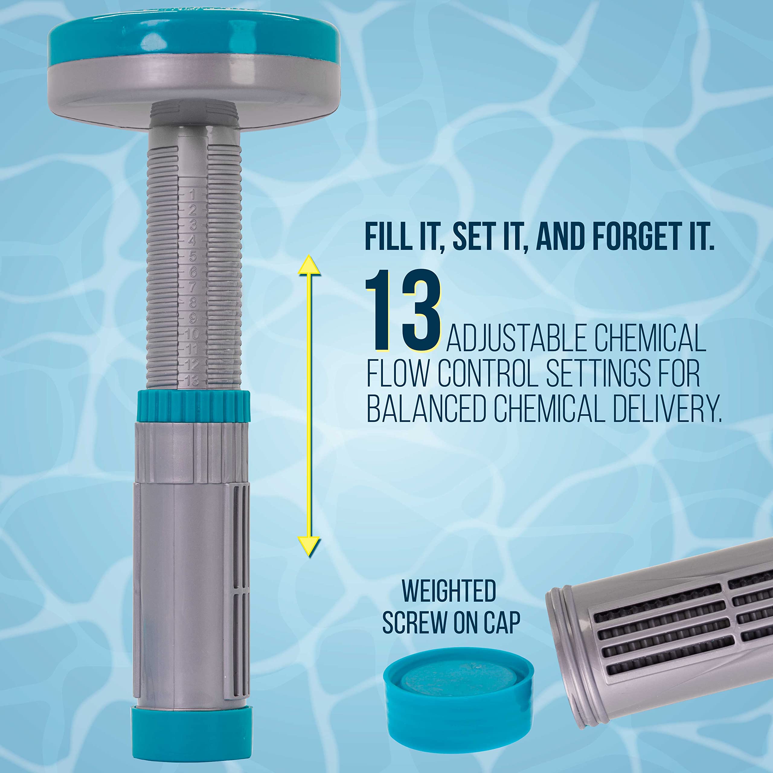 US Pool Supply flat top design resting under solar covers for uninterrupted dosing
