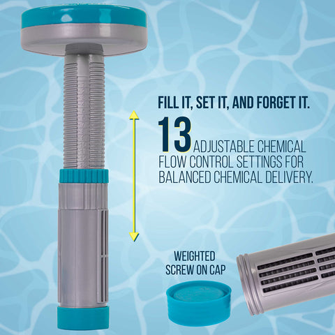 US Pool Supply flat top design resting under solar covers for uninterrupted dosing