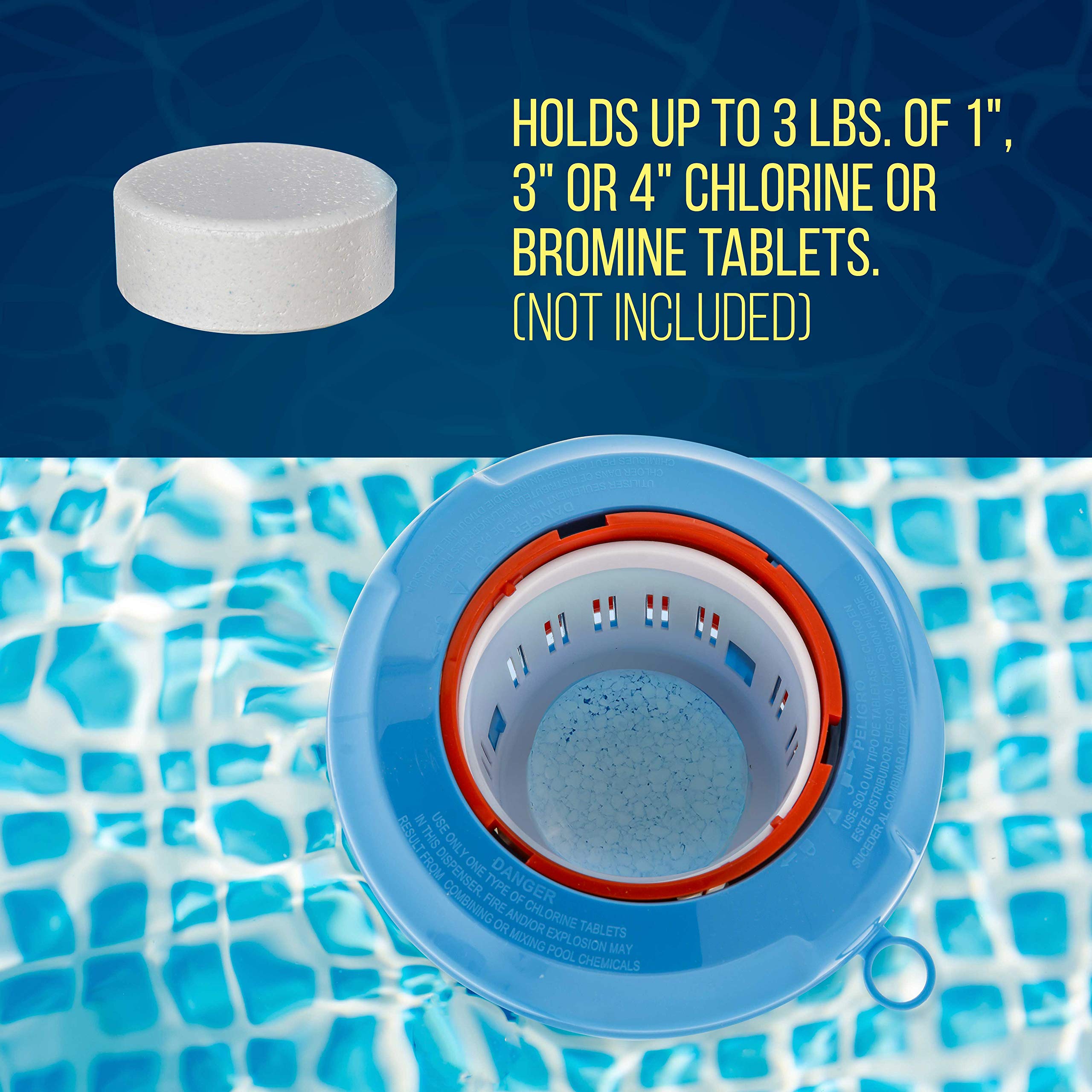 US Pool Supply floating dispenser 8-inch diameter offers ample tablet space