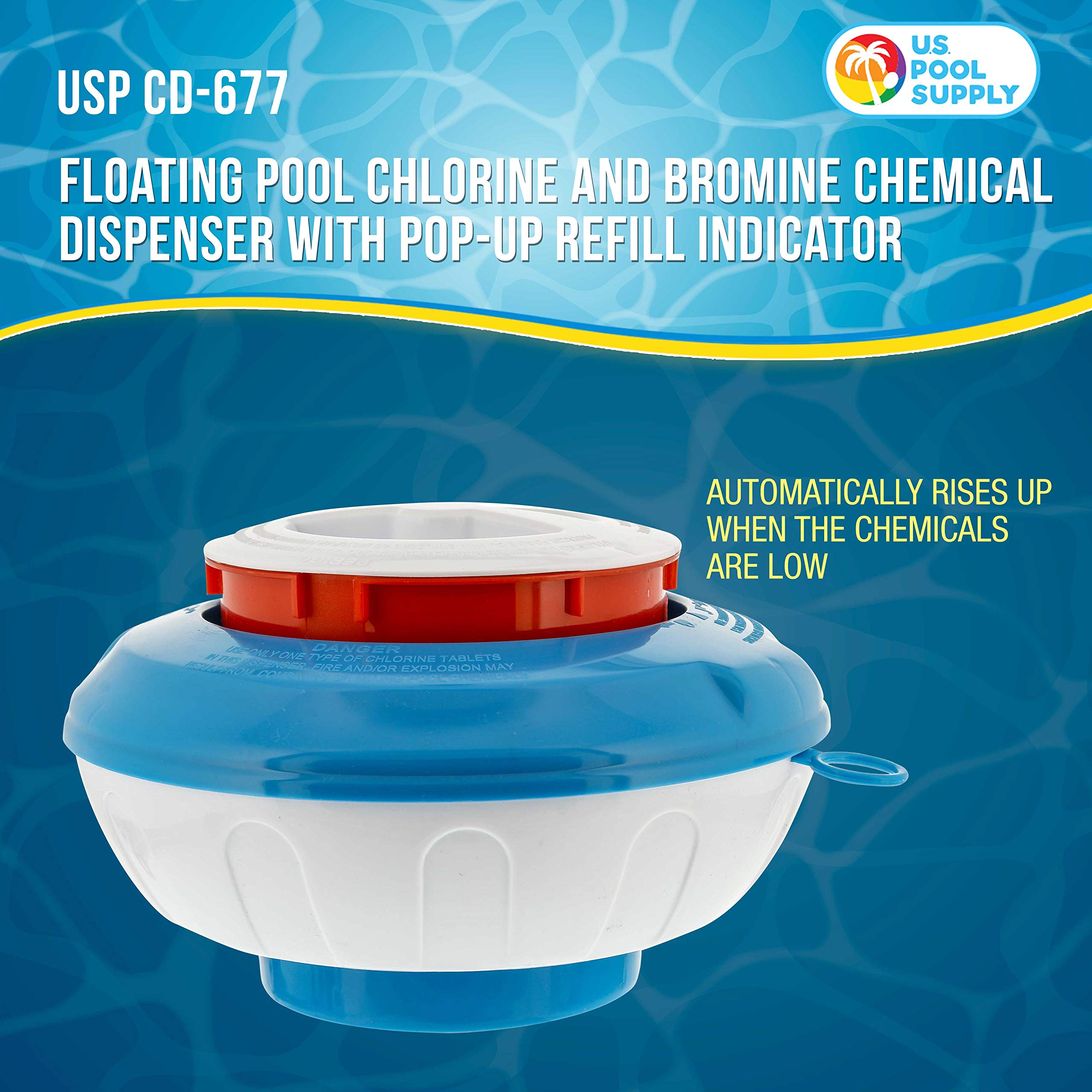 US Pool Supply floating dispenser with adjustable control ring ensures even chemical dispersion