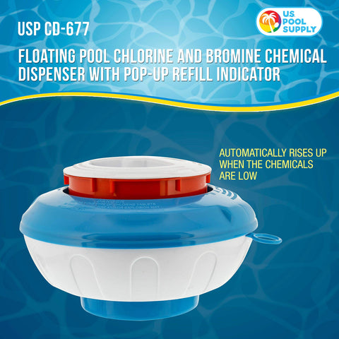 US Pool Supply floating dispenser with adjustable control ring ensures even chemical dispersion