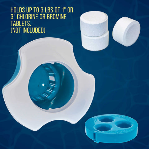 Floating dispenser resting in a pool provides continuous treatment
