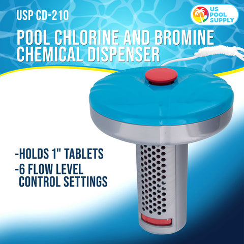 US Pool Supply dispenser with tie-string secured in a hot tub
