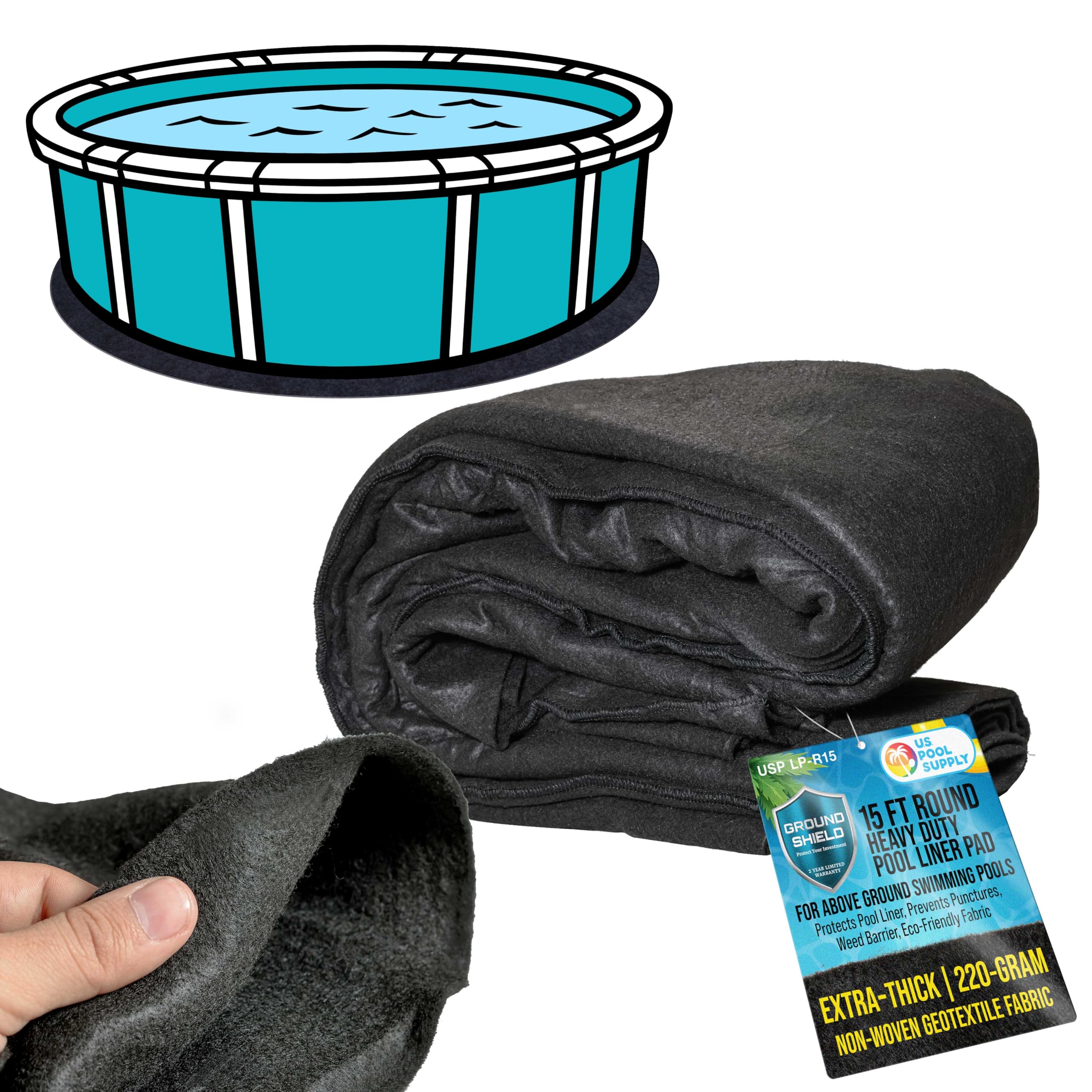 US Pool Supply Ground Shield 15-foot round pad protects pool liner from punctures.