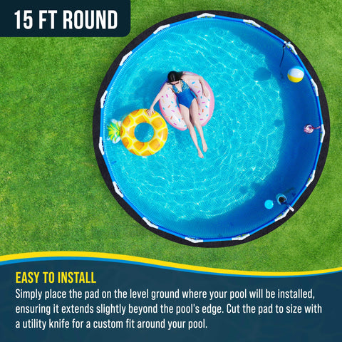 US Pool Supply Ground Shield easy-cut pad fits any round above-ground pool.