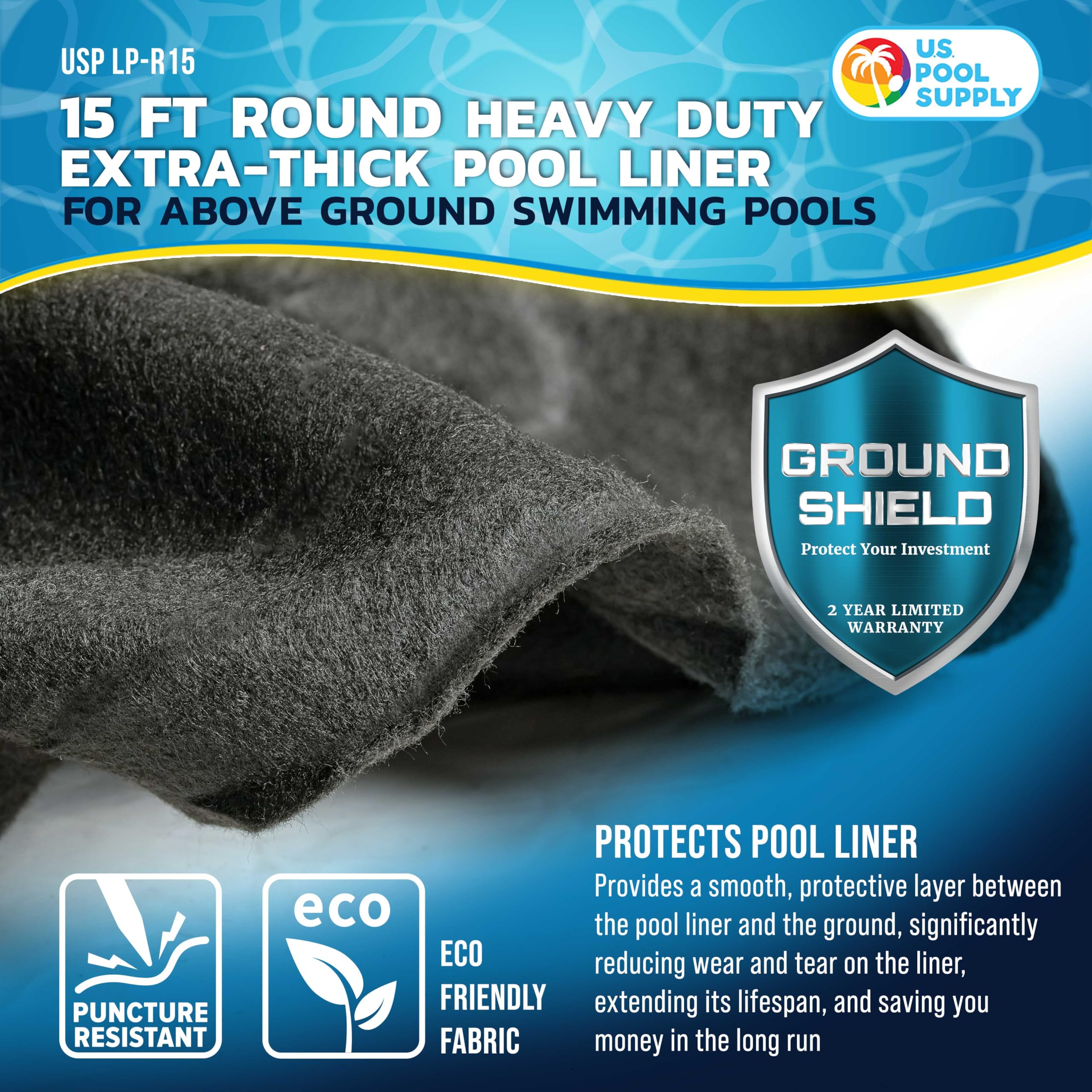 US Pool Supply Ground Shield weed barrier pad prevents weed growth under the pool.
