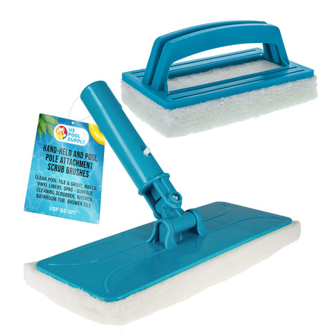 U.S. Pool Supply hand-held scrub brush for tile and grout cleaning.