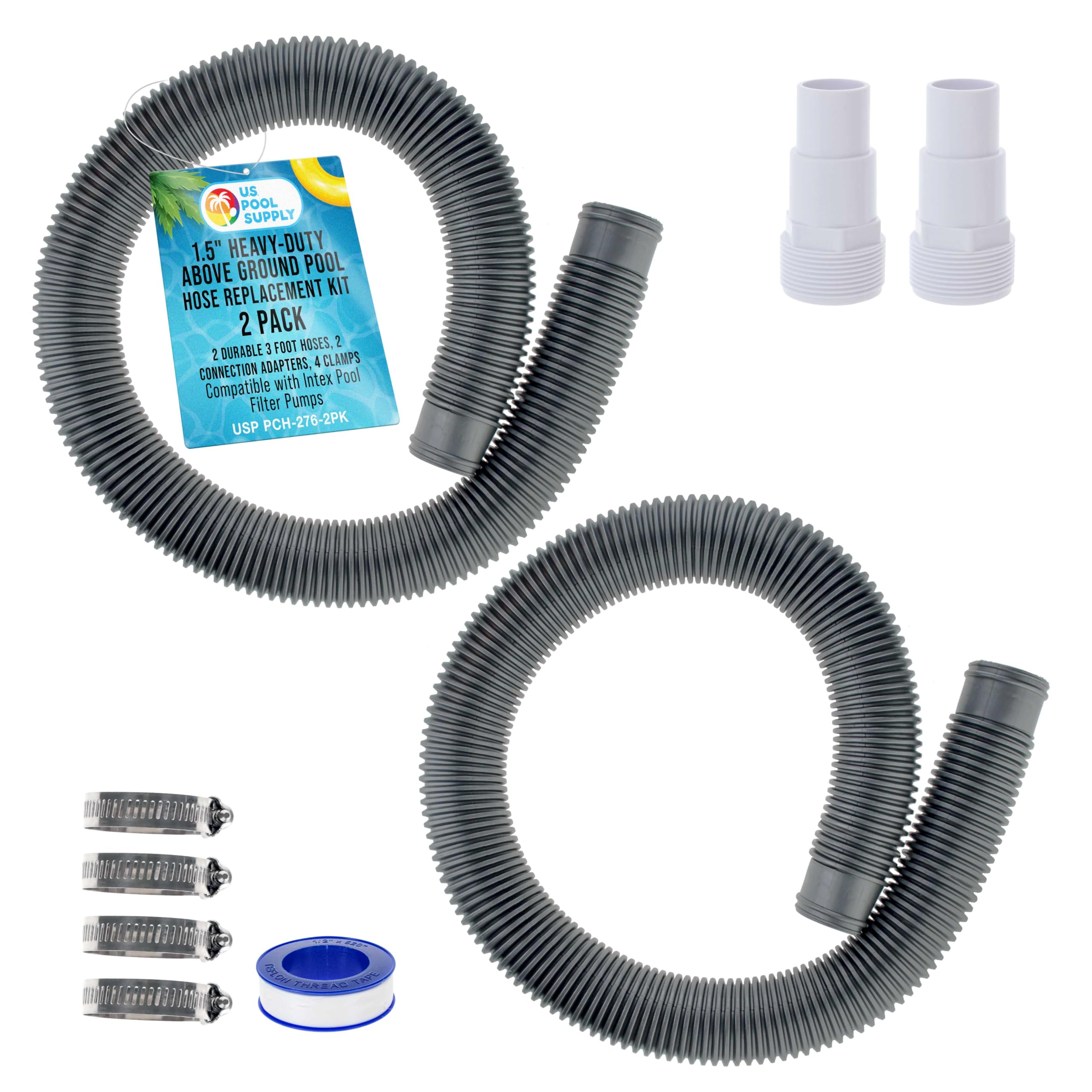 U.S. Pool Supply heavy-duty 3 ft silver hose for reliable 1.5 inch connections