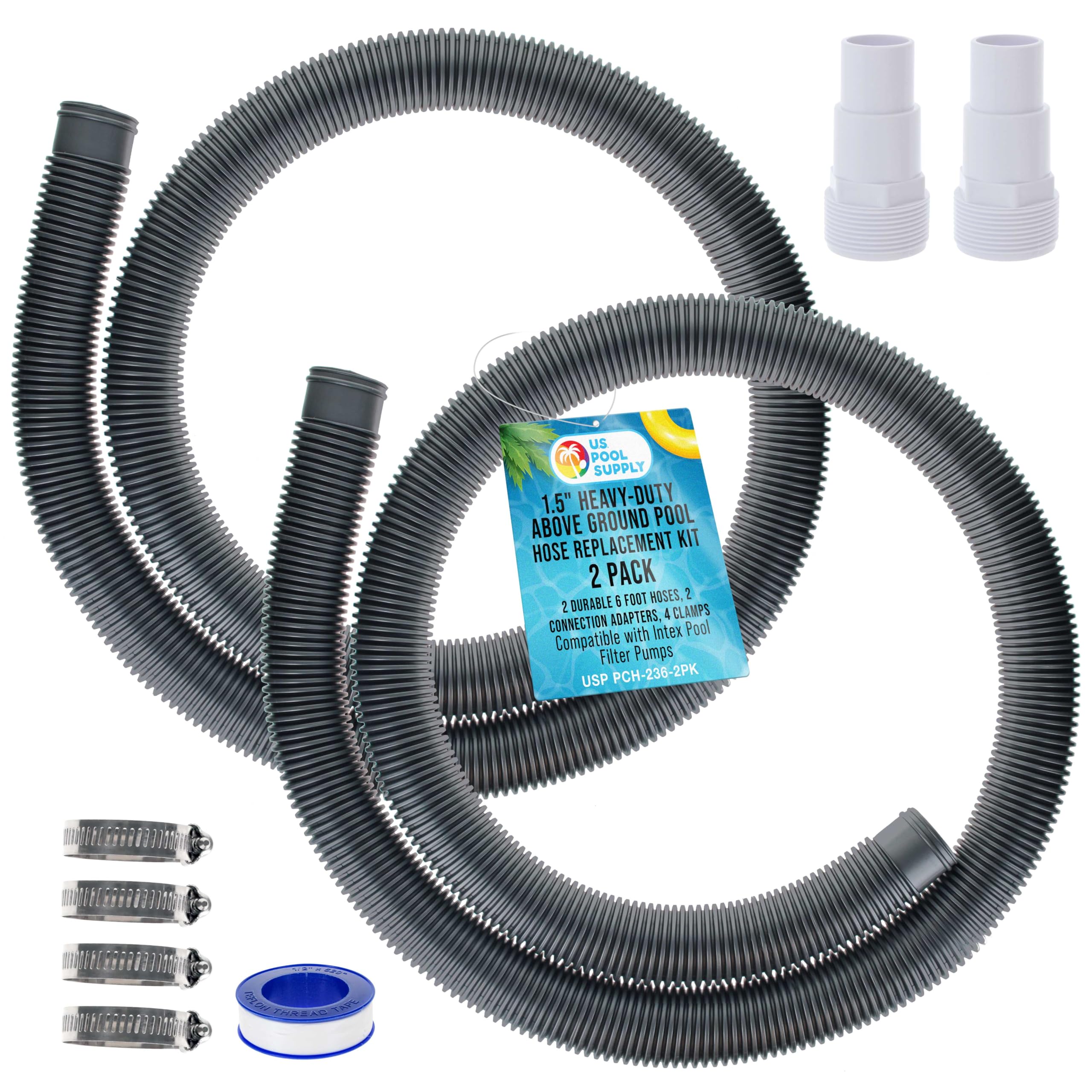 U.S. Pool Supply heavy-duty 6-foot silver hose for above-ground pools, durable water flow