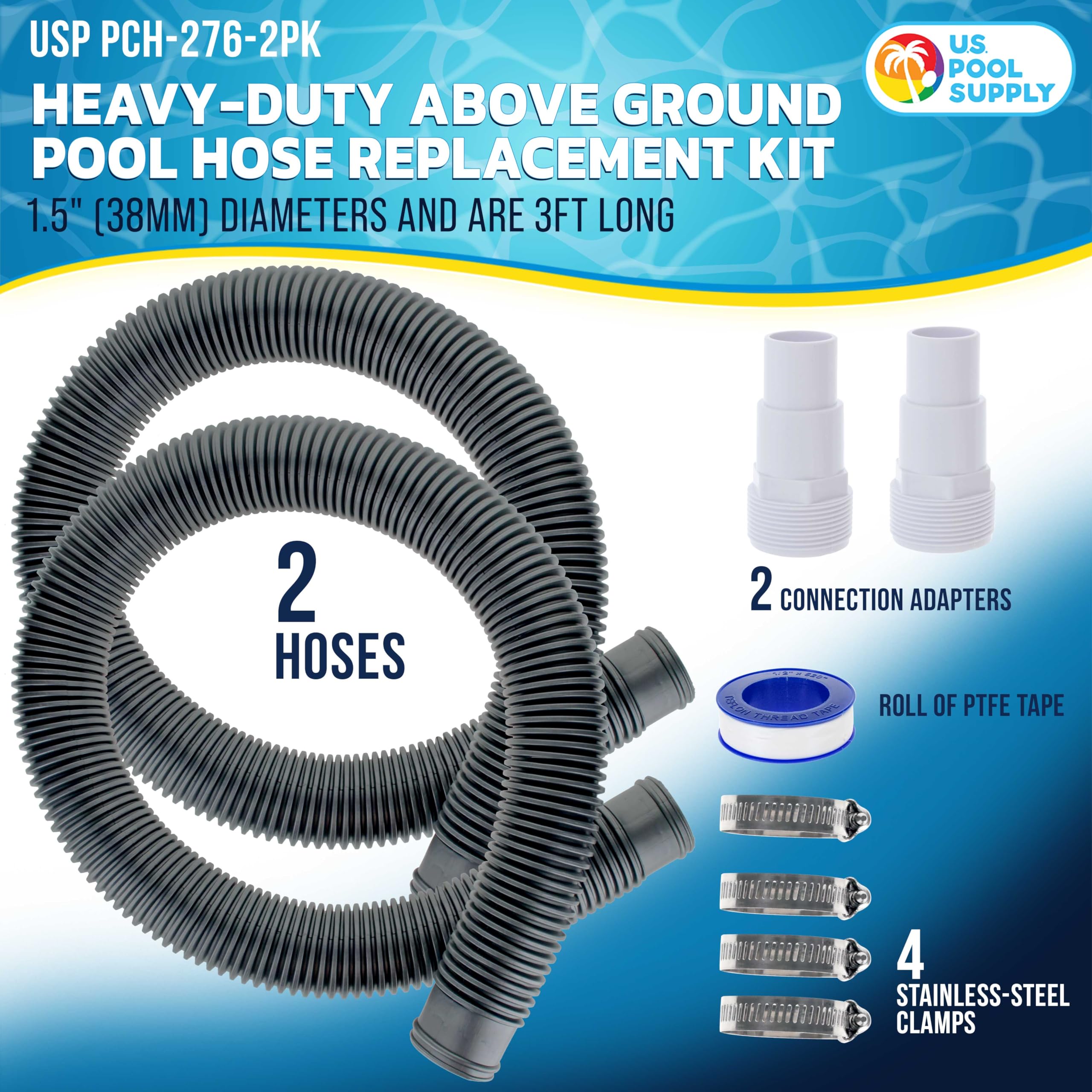 U.S. Pool Supply hose adapters securing 1.5 inch fittings
