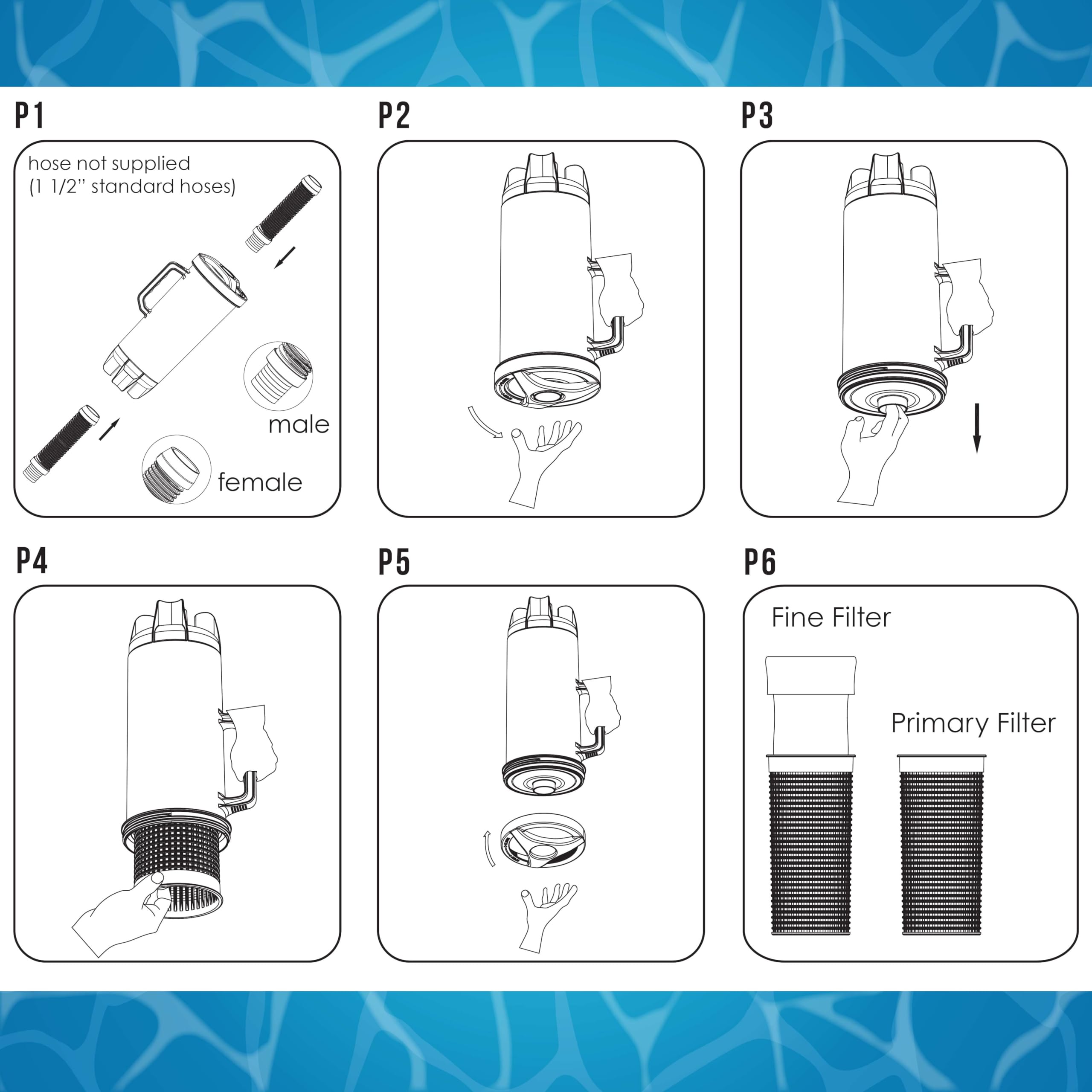 Inline vacuum setup showing canister between hose sections