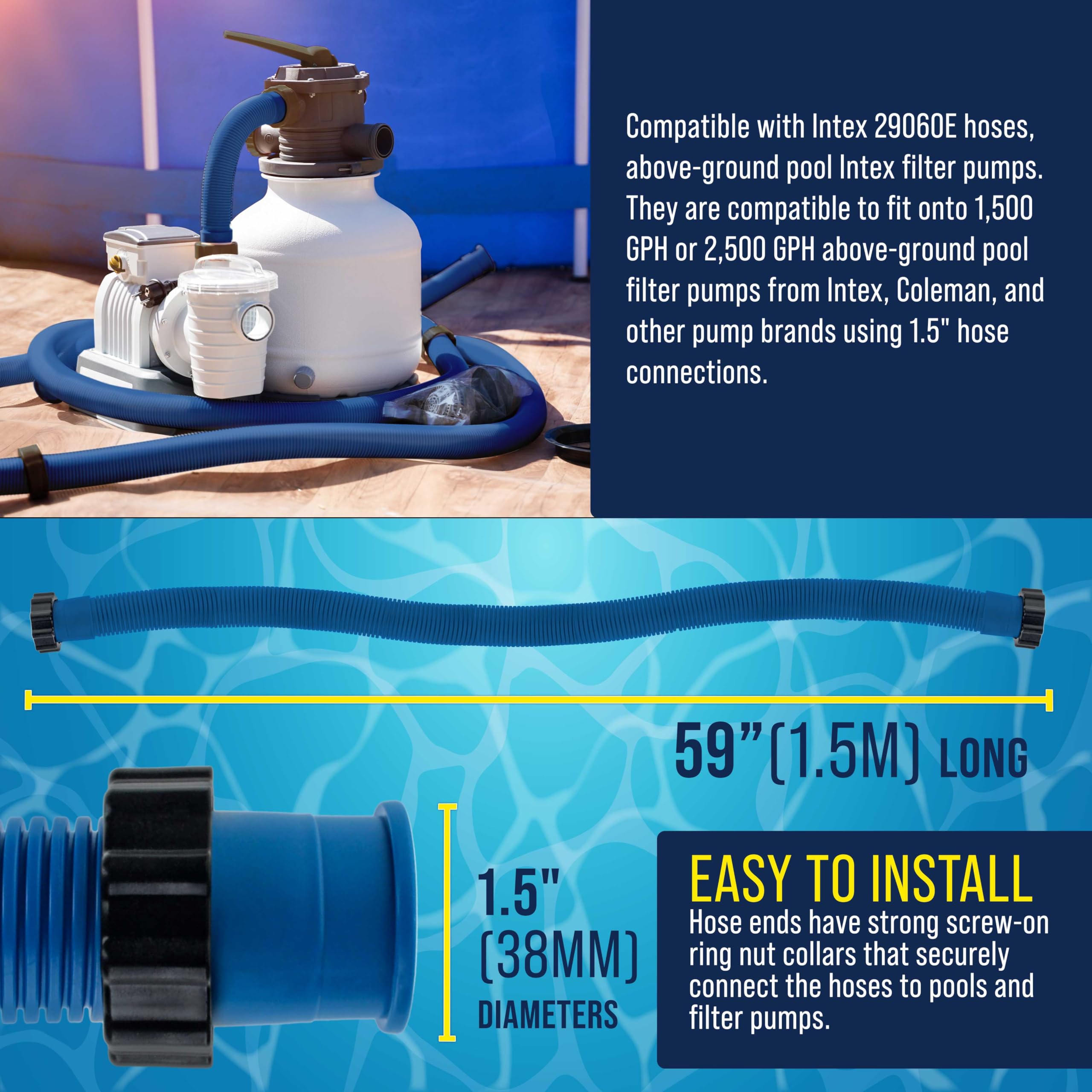 Intex 29060E-compatible blue hose from US Pool Supply