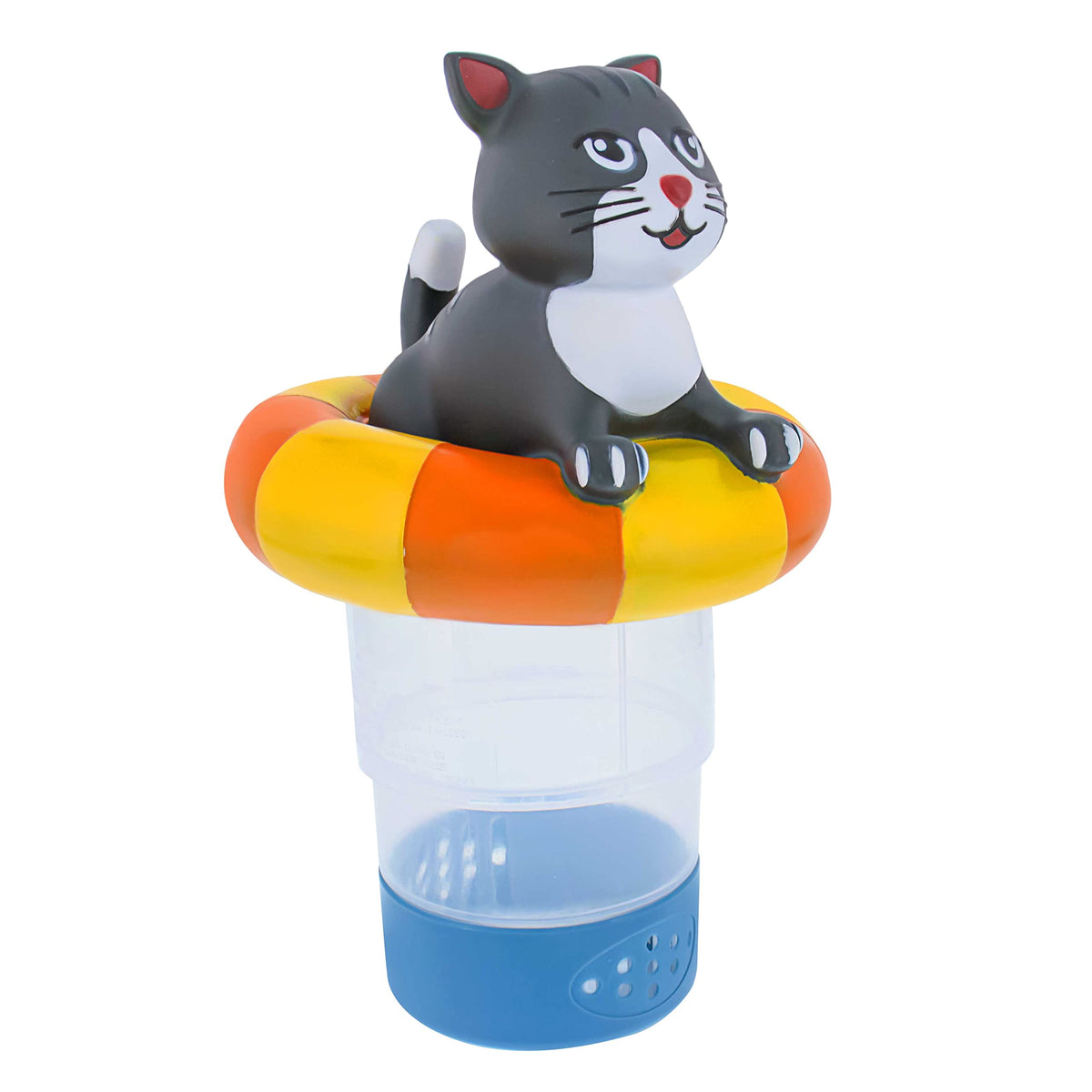 U.S. Pool Supply Kitty Cat Floating Chlorine Dispenser on water for easy pool sanitation