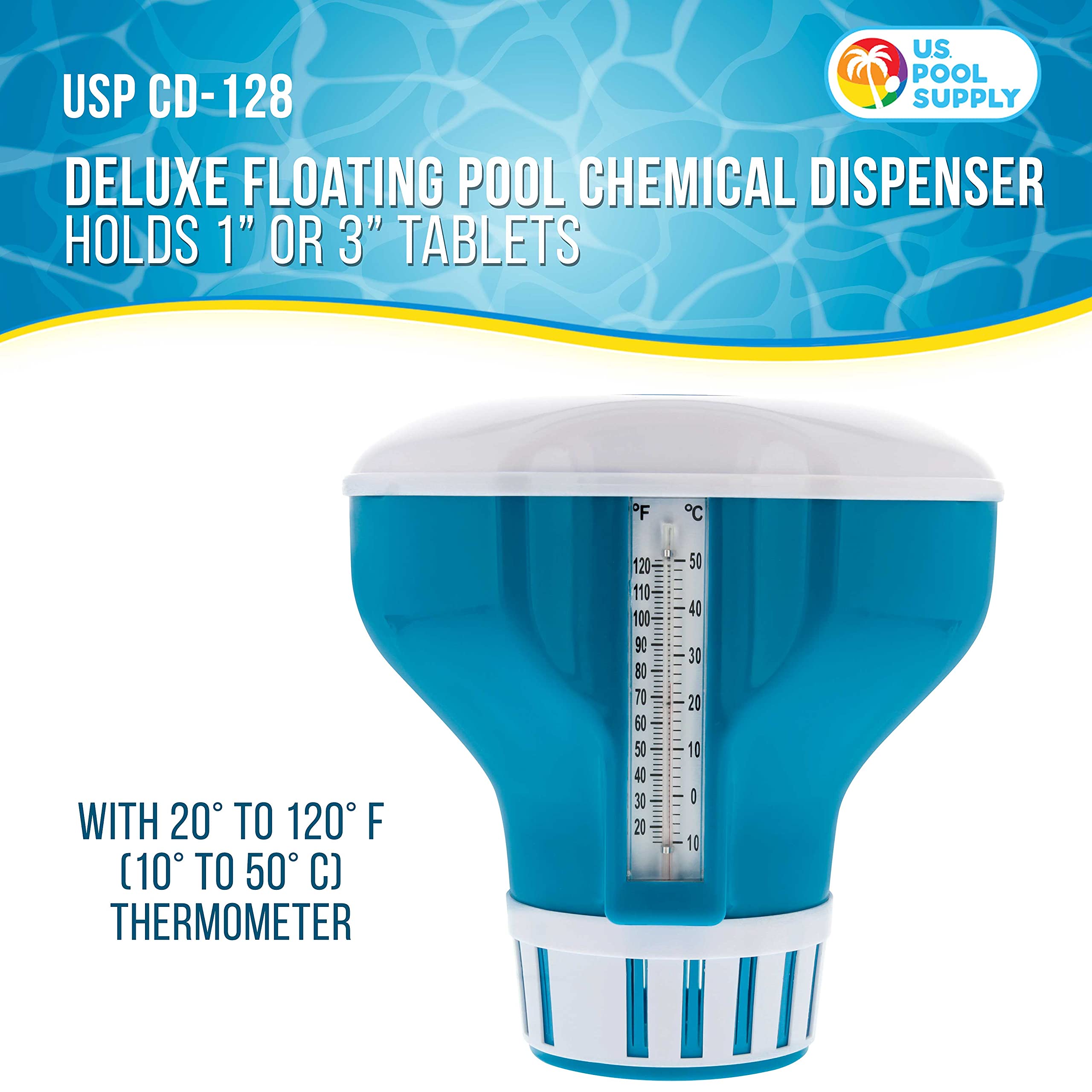 US Pool Supply locking cap keeps tablets secure during use
