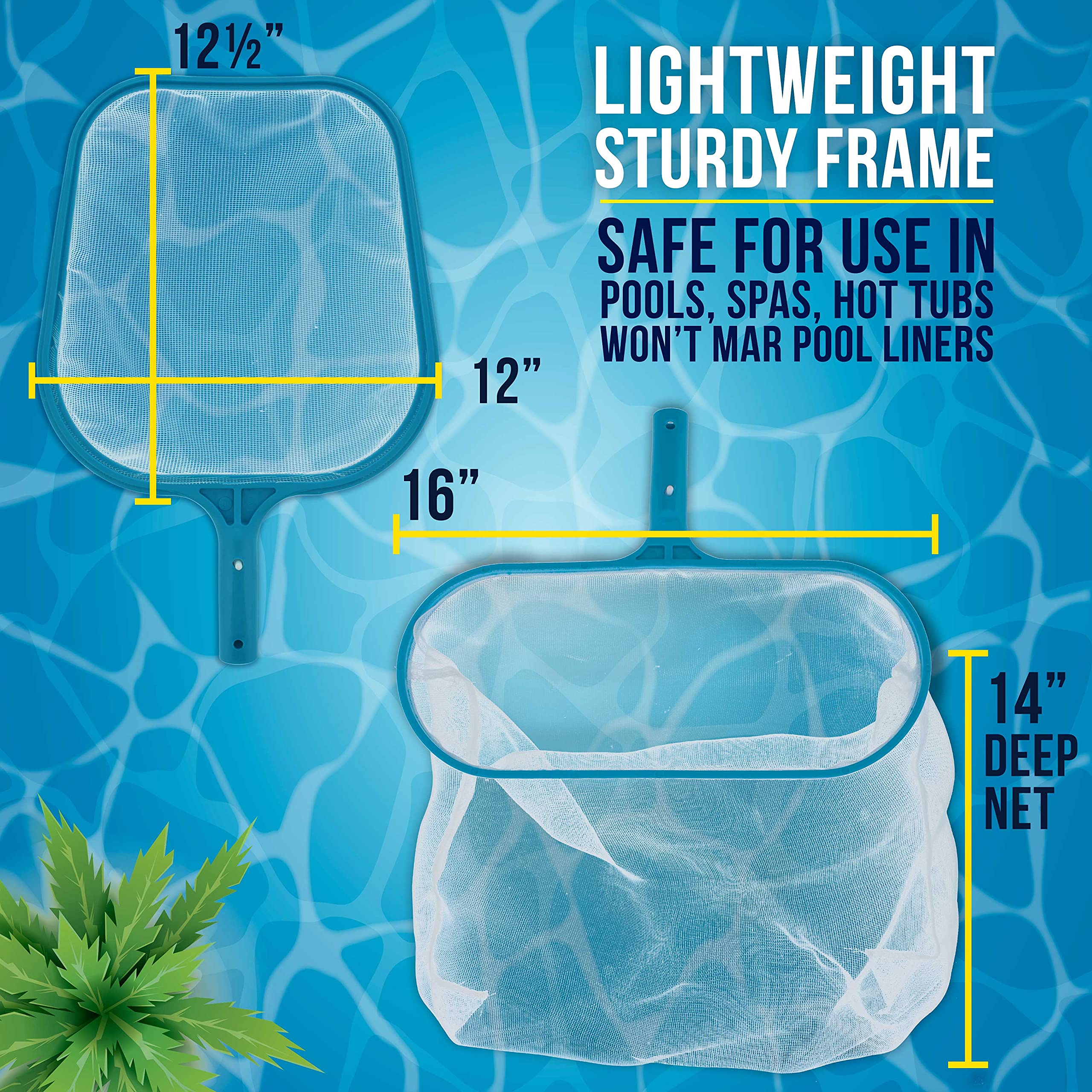 U.S. Pool Supply leaf rake net 16x12 frame enables quick pool cleanup.
