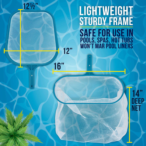 U.S. Pool Supply leaf rake net 16x12 frame enables quick pool cleanup.
