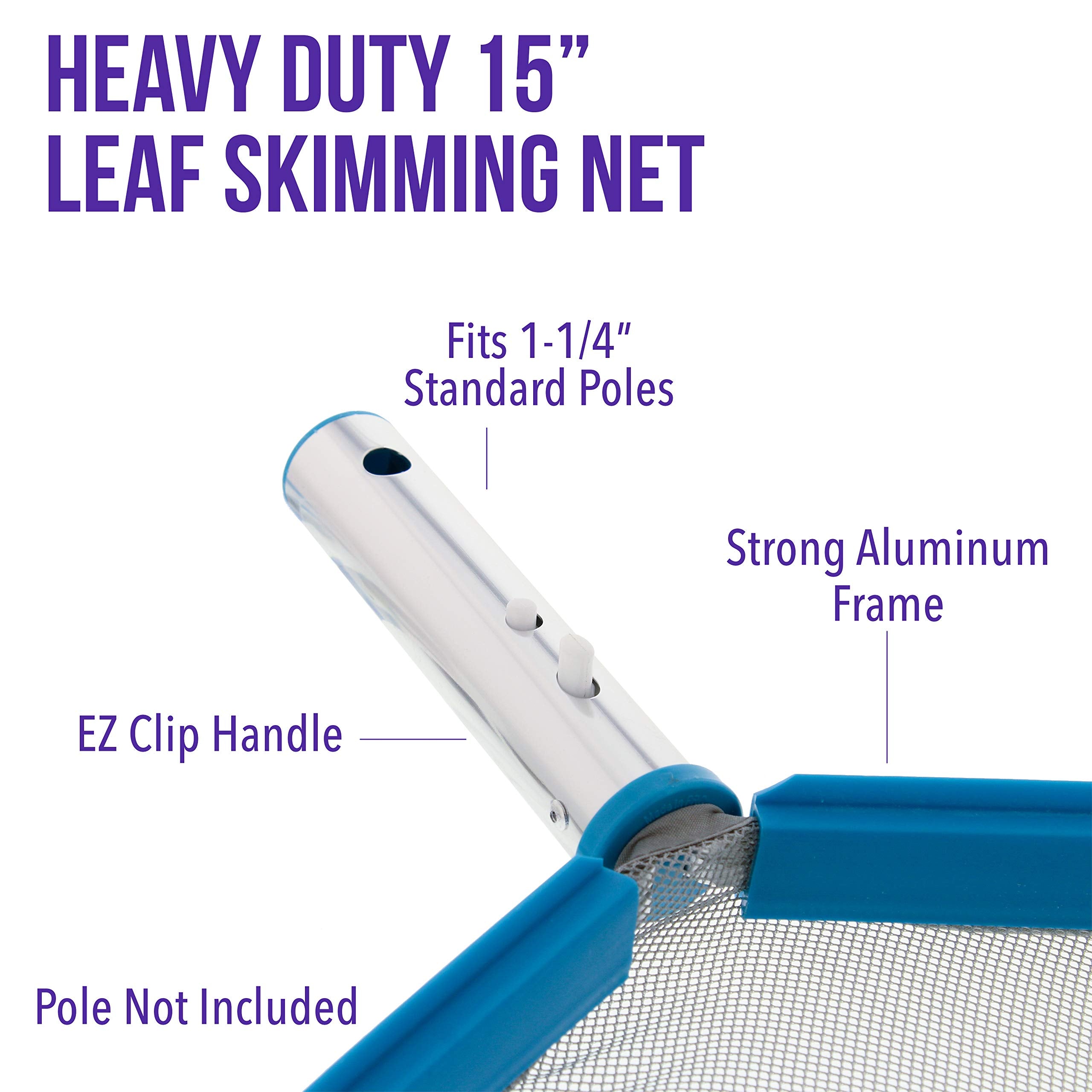 Leaf skimmer netting with large capacity for efficient pool cleaning.