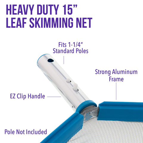 Leaf skimmer netting with large capacity for efficient pool cleaning.