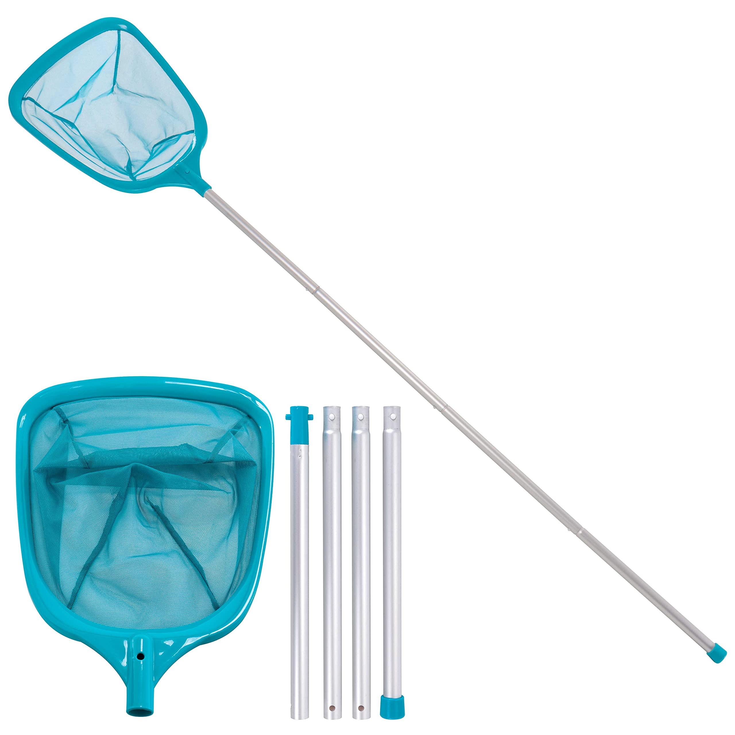 US Pool Supply leaf skimmer net with 5 ft reach captures fine debris efficiently.