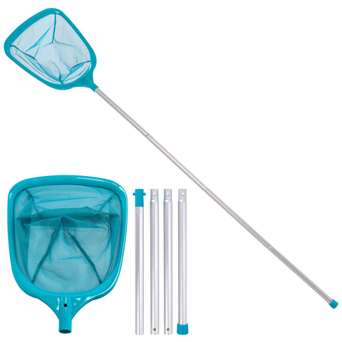 US Pool Supply leaf skimmer net with 5 ft reach captures fine debris efficiently.