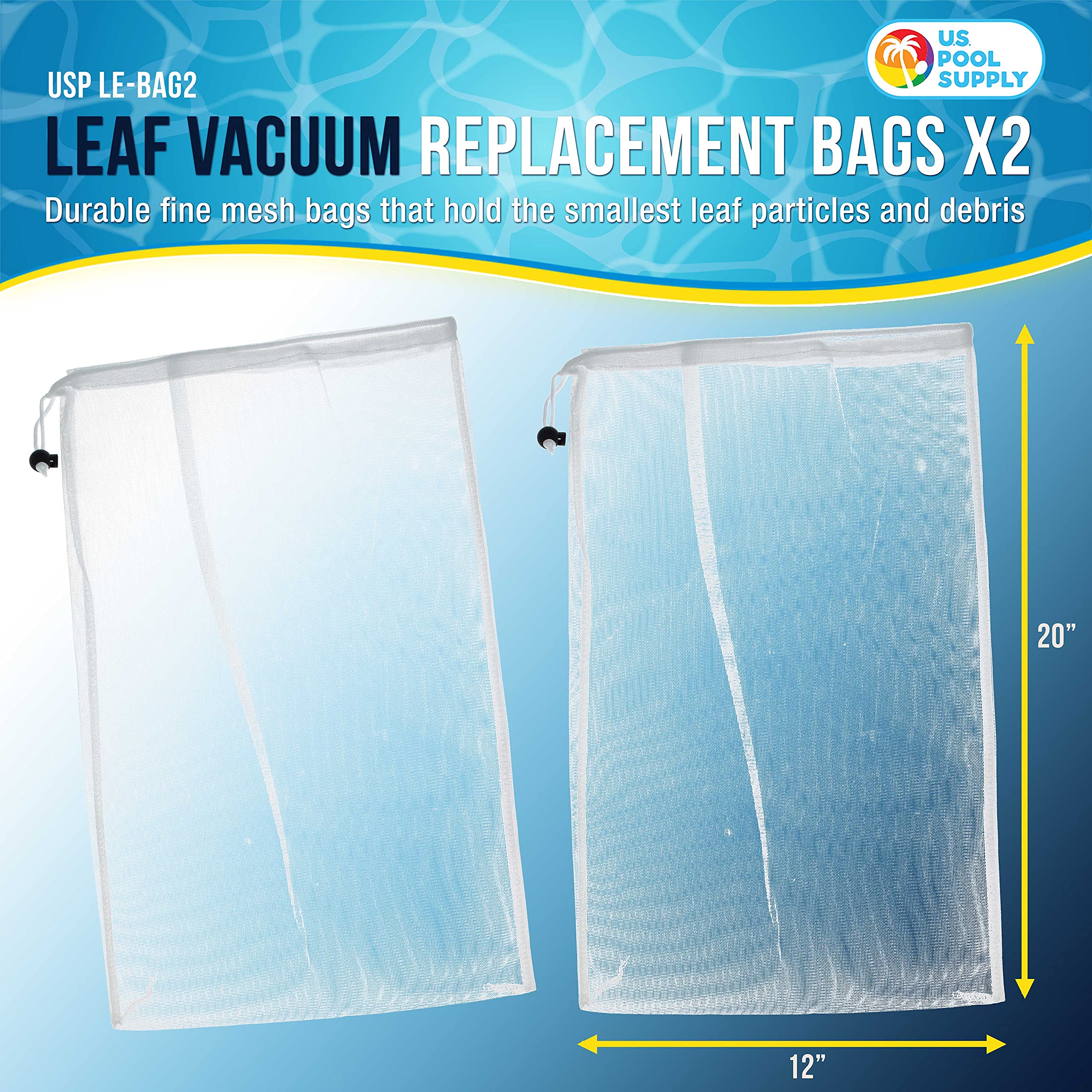 U.S. Pool Supply bag close-up showing universal fit for leaf vacuum cleaners.