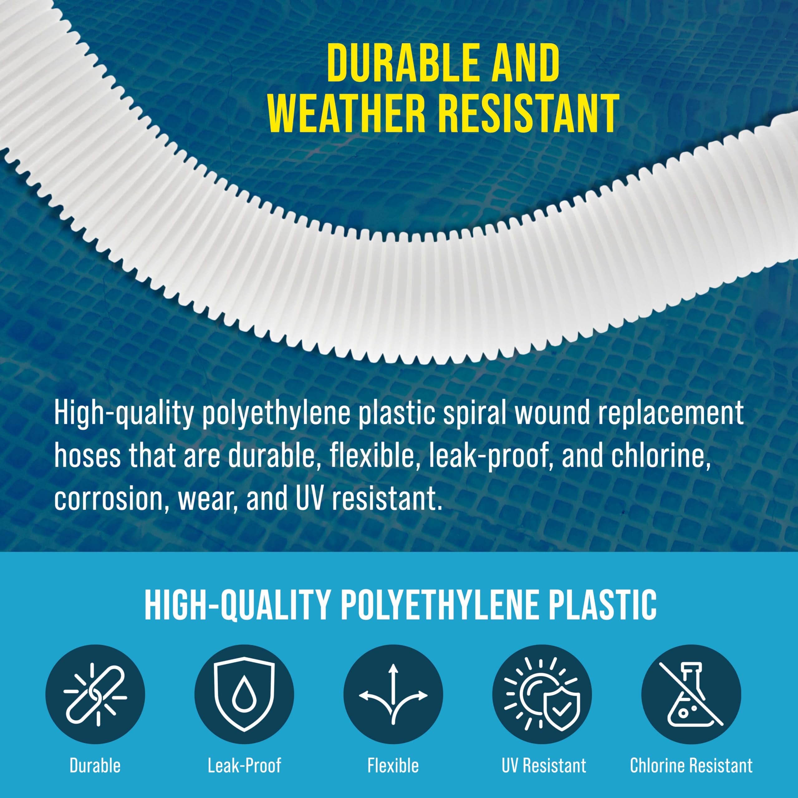 U.S. Pool Supply leak-proof connection hose prevents drips and leaks.