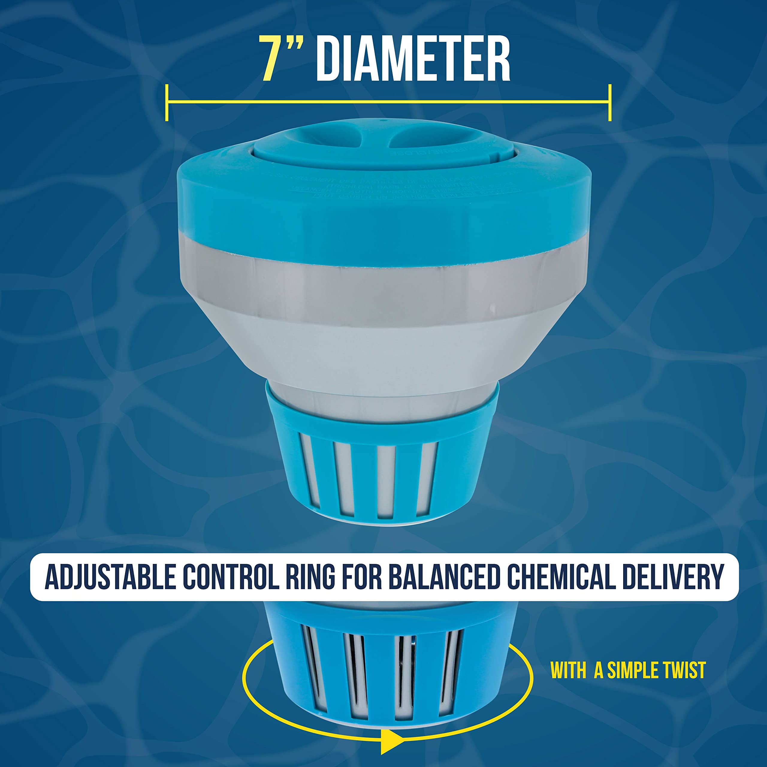 Locking cap design keeps tablets secure during use in pools and spas.